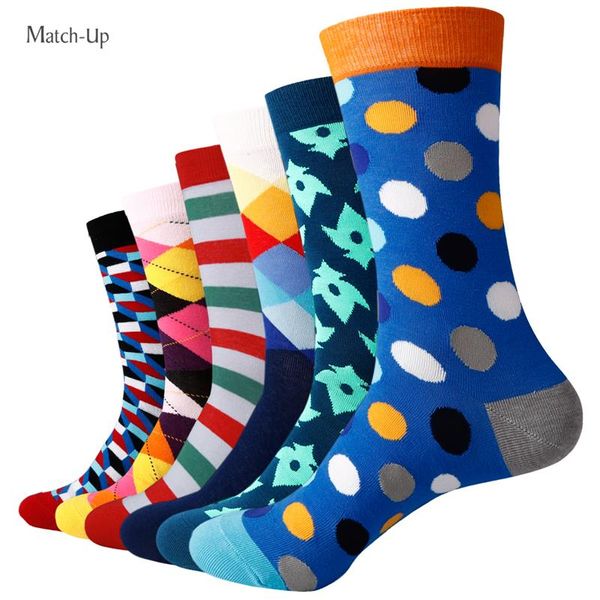 Chaussettes colorées en coton peigné New Styles Happy Men chaussettes cadeau de mariage 6 paires lot 305b