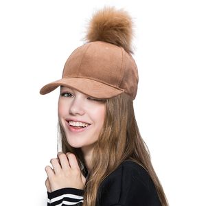 Nouveau élégant réglable femmes unisexe fourrure Pom Pom daim casquette de Baseball Hip Hop filles chapeau A383