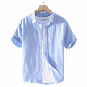 Nieuwe stijlvolle casual Cott en Linnen Shirt Men Merk Fi Comfortabele Solid 7Colors 4XL Top Dessenchemise Homme O7RK#