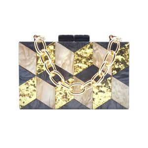 Nouveau sac à main élégant noir Golden paillettes Rhombus acrylique Embrayage Purs à sac de luxe Party Party Sac Sac Sac Mini portefeuille