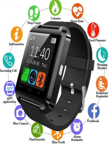 Nouveau élégant U8 Bluetooth montre intelligente pour iPhone IOS Android montres porter horloge appareil portable Smartwatch PK facile à porter213w4806981