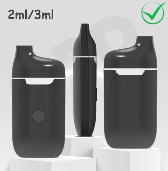 Nouveau style 2 ml 3 ml Vaporisateur à huile vide Disposable Vape Pen 280mAh 2,7 V-3.1V-3.6V Préchauffer USB Dispositif de recharge en céramique Coil Pod Vape Oil Atomizer au Japon EU USA Canada Vape