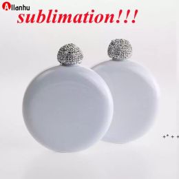 NUOVO! sublimazione 5 once Hip Flasks con coperchio diamantato rotondo quadrato bianco Flacone in acciaio inossidabile mini bicchiere da bottiglia d'acqua bicchiere da mare