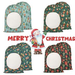 Nouvelle Sublimation Décorations De Noël Santa Sacks Sacs Réutilisables Buffalo Plaid Cordon Toile Bonbons Cadeau De Noël Paquet De Stockage 0711