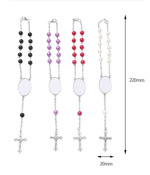 Nouveau chapelet de sublimation collier de perles croix pendentif en métal en gros 2023