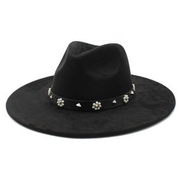 Nouveau daim 9.5CM large bord Fedora chapeau pour femmes hommes église Jazz chapeaux robe de soirée de mariage casquette