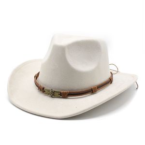 Chapeau de Cowboy occidental en daim pour hommes et femmes, chapeaux Fedora de Jazz à bord roulé, Style ethnique, chapeau haut-de-forme, casquette en feutre, rose vif, chapeau de Cowgirl, nouvelle collection