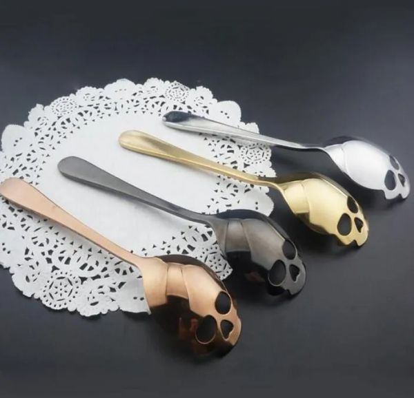 NUEVO Sugar Skull Cuchara de té Chupar Cucharas de café de acero inoxidable Cuchara de postre Helado Vajilla Colher Accesorios de cocina DHL libre ZZ