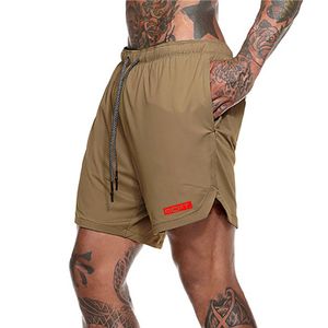 New Summer 2 en 1 Gymnases Shorts Hommes Bodybuilding Fitness Shorts Homme Poche de sécurité Mesh Taille Élastique Boardshorts Plus La Taille 3XL 210421