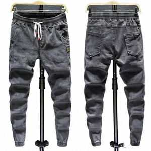 Nouvel été 2023 Cordon de serrage Mince Luxe Jeans de travail pour hommes Style coréen Vêtements Streetwear Punk Casual Harem Jogger Denim Pantalon b9O5 #