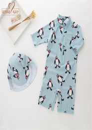 Nieuwe zomer baby boy badmodehoed 2 stuks set pinguïn dieren zwempak baby peuter kinderen kinderen spa strandbaden7484252
