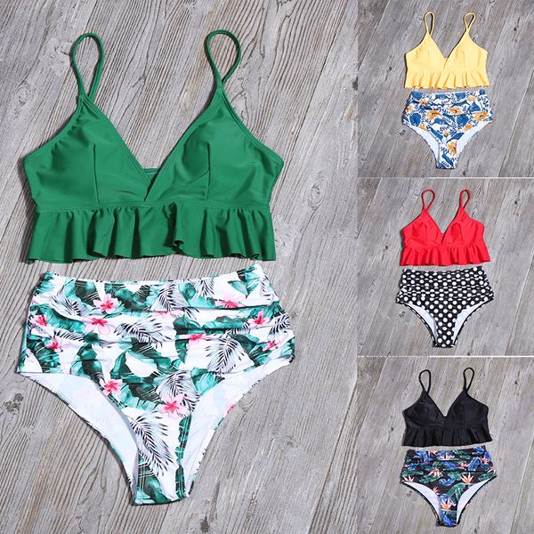 Bikini de playa de verano 2021 para mujer, traje de baño de cintura alta, traje de baño de talla grande, conjunto de Bikini estilo Push Up, ropa de baño Vintage para piscina, Biquini