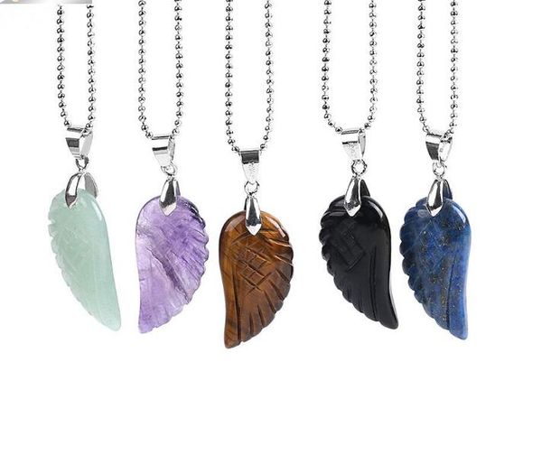 Nouveau bijou de plage d'été Angel Pendant Natural Gemstone Gemstone Butterfly Collier Obsidian Lapis Lazuli Unisexe Collier Korea Style GD248