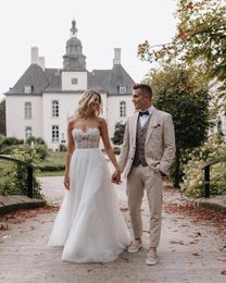 Nieuwe zomer Boheemse trouwjurken A Line Sweetheart Lace Tule Split Bridal Jurns Plus Size Robes de Mariage BC18301