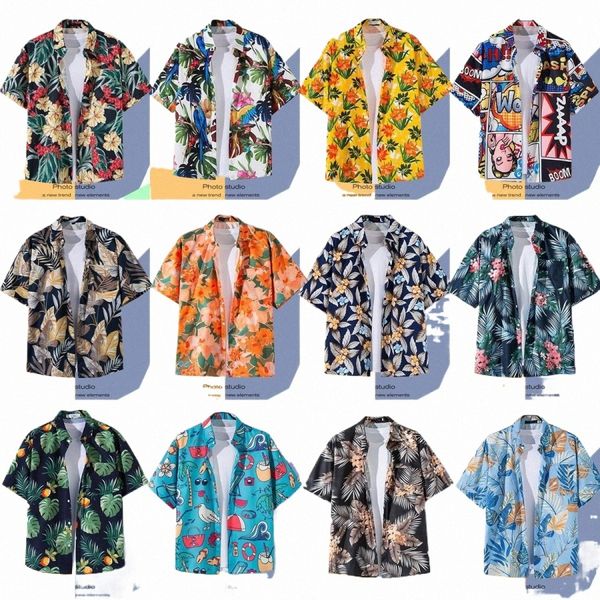 Nuevo verano casual camisa de manga corta coreana versi fiable hombres y mujeres cuello suelto hawaiano playa fr camisa u2pb #