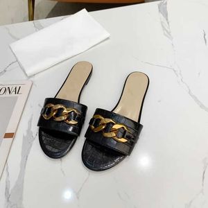 Nouvelle chaîne d'été toboggan Femmes Designer Sandales Crocodile En Cuir Appartements pantoufles Tongs Sexy Casual Chaussures Meilleure Qualité Boîte 270