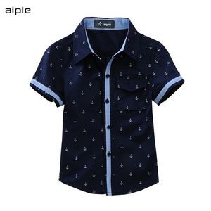 Nouveaux chemises d'été pour enfants Impression de motif d'ancre Coton 100% Chemises de garçon à manches courtes Fit pour 3-14 ans Chemises pour enfants 210306