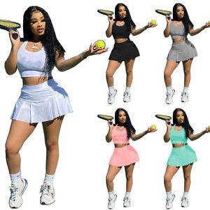 Nieuwe zomerkleding Damesjurk past tweedelige set trainingspakken joggingpak mouwloze tanktoprokken plus size outfits casual sportkleding zwart Teeminirok 2pc