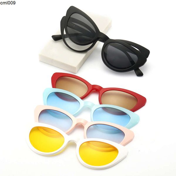 Nouveau miroir coloré d'été ensemble avec cinq vents chevauchant des lunettes de soleil Cat Eye magnétique polarisés