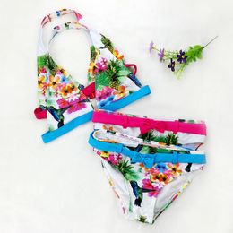 Nieuwe zomer cuhk meisjes splitsen bikini kids schattige bloem en dier patroon badmode kinderen meisje floral badpak groothandel