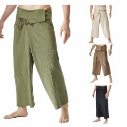 Pantalon de lin de pêcheur thaïlandais quotidien d'été pour hommes et femmes, pantalon de sarouel de pirate de yoga ample, Baggy Hosen Homewear, pantalon à séchage rapide H6Fy #