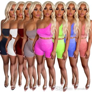 Nouveau Designer d'été femmes survêtements 2 pièces ensemble tenues Sexy couleur unie col incliné recadrée haut court et short costume