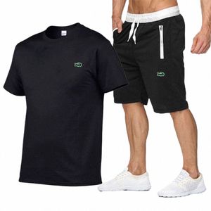 T-shirt de broderie d'été pour hommes Ensembles Survêtements Cott T-shirts à manches courtes + Shorts Pantalons de survêtement Jogging Homme Vêtements pour hommes u7aZ #