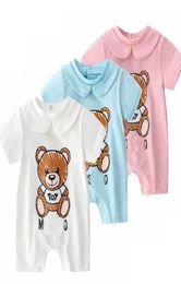 Nouveau mode d'été mignon nouveau-né bébé vêtements unisexe à manches courtes coton petit ours imprimé BB nouveau-né bébé garçon fille barboteuse5642683