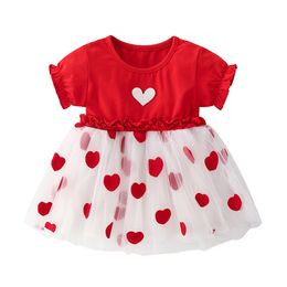 Nieuwe zomer mode kinderen kleding baby meisje jurk 1-4 jaar rode liefde gaas katoen korte mouwen kerst jurk Q0716