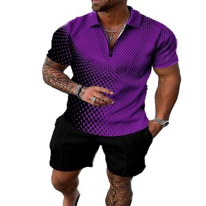 Nieuwe Summer Fashion Men Polo Shirt Set 2 -delige pak Kleding Groothandel Men Tweede stuks Sets Club Wear Gedrukte top bijpassende broek Tracksuit 3D Print Polo Shirts 2pcs Set