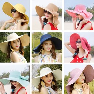 Zomer opvouwbare dame strand stro hoeden zon hoed dames brede rand rietjes cap outdoor opvouwbare stranden Panama hoeden kerk hatzc011