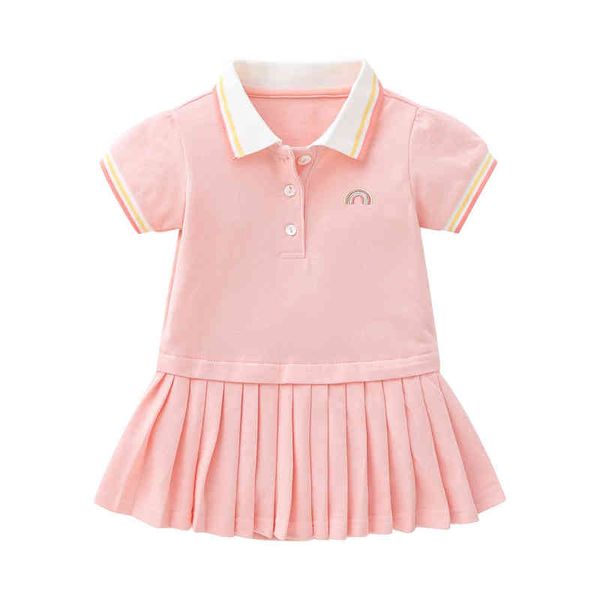 Nuevo vestido de verano para niña de 1 a 3 años, falda deportiva de algodón puro rosa extranjero para bebé, vestido bordado de arcoíris para niñas AA220323