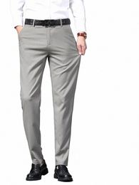 Nouvel été de haute qualité luxe lisse doux Busin costume pantalon formel hommes mince couleur unie droit décontracté bureau pantalon mâle 8097 #