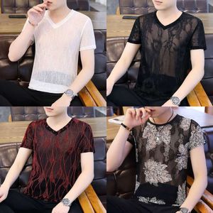 Nouvelle glace d'été Silk Hollow court grand maillage transparent transparent transparent t-shirt mince demi-manche