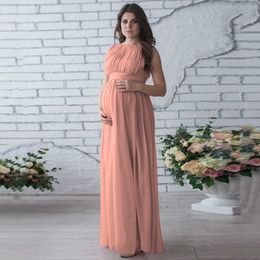 Nouvelle robe de maternité d'été pour photo sans manches en mousseline de soie de mode vêtements de grossesse grande taille robe enceinte A017 LJ201125