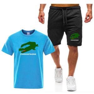 Nieuwe zomer heren sportkleding bedrukt merk fitness pak hardlooppak casual T-shirt shorts set ademend jogging sportkleding heren tweedelige set
