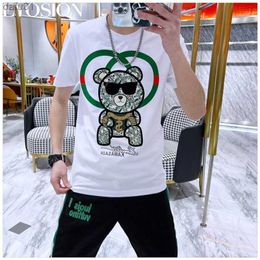 Nouveau été hommes t-shirt 2022 mode ours dollar imprimer Hip Hop à manches courtes décontracté coton Streetwear haut t-shirts col rond grande taille L230520