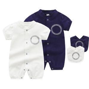 Nieuwe zomer pasgeboren babykleding mode Britse stijl Unisex katoen pasgeboren babyjongen rompertjes Slabbetjes set