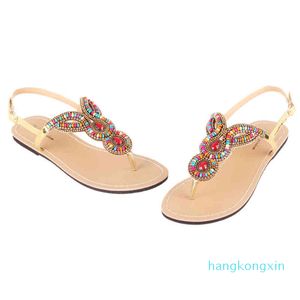 NUEVO Verano Retro String Bead Mujeres Sandalias de playa Estilo americano Zapatilla femenina Mulher T-Strap Flops Zapatos de gran tamaño para padres e hijos X2365