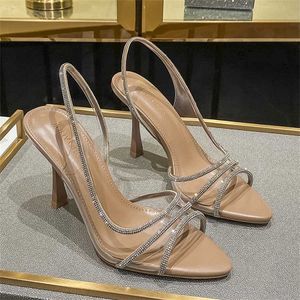 Nouvelle sandale d'été femmes sandales à talons hauts femmes français Sexy poisson bouche eau diamant Transparent cristal chaussures 240228
