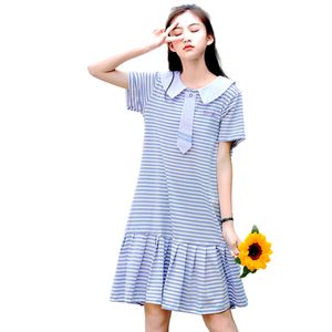 Designer jurk nieuwe zomer korte mouwen elastische katoenen streep v-neck met rechte gesneden ruches
