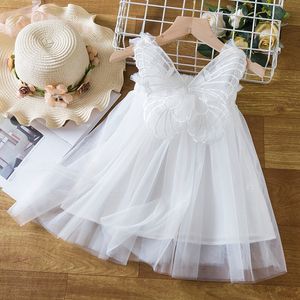 Nouveau été sans manches dentelle grand arc princesse robes filles robes 2023 enfants baptême robe blanche bébé anniversaire Vestidos