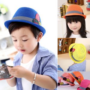 Nieuwe Zomer Lente Label Kinderen Zachte Fedora Panama Hoeden Mode Outdoor Boys Meisjes Kinderen Stingy Brim Caps Riem Top Hoeden Jazz Cap Kids-11