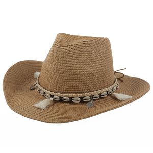 Nieuwe zomerstroophoed heren- en dameskozijnen Shell Decorate Panama Hat Trendy Sun Beach Jazz Cap HCS107