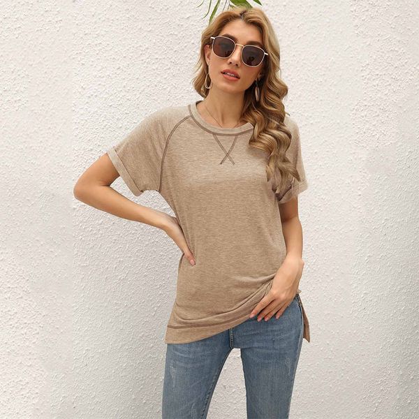 T-shirt d'été pour femmes, chemisiers doux, ample, solide, frais, décontracté, naturel, chemises à manches courtes, offre spéciale