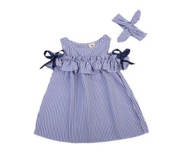 Robe d'été pour bébés filles, joli vêtement à rayures bleues, épaules dénudées, à volants, robe de soirée formelle, nouvelle collection, 8856920
