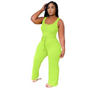 Nouveau été femmes grande taille combinaisons 3XL 4XL sans manches solide barboteuses décontracté saut costumes noir jambe large pantalon beau débardeur salopette 5004