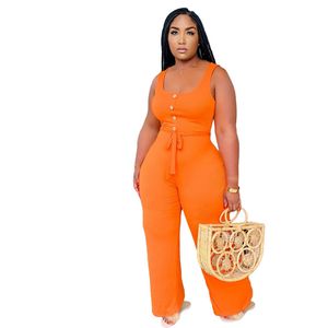 Nieuwe Zomer Vrouwen Plus Size Jumpsuits 3XL 4XL Mouwloze Effen Rompertjes Casual Jump Suits Zwarte Wijde Pijpen Broek Sexy Tank bodysuits Overalls 5004