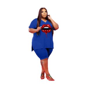 Nouveau été femmes grande taille survêtements tenues plus grandes tailles 3XL 4XL 5XL t-shirt à manches courtes hauts + shorts pantalon deux pièces ensemble vêtements de sport décontractés survêtements noirs 4755