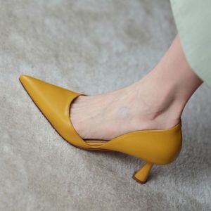 Escarpins d'été en cuir véritable pour femmes, chaussures à bout pointu et talon fin, couleur unie, chaussures quotidiennes pour dames, taille 33 à 40, nouvelle collection